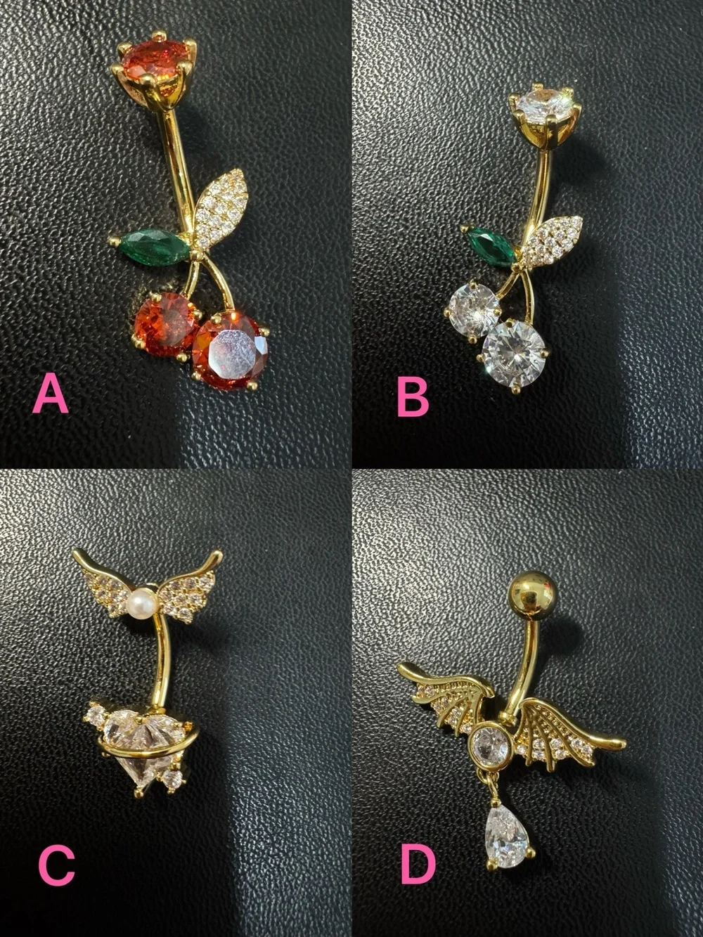 14K Alloy Rhinestone Belly Button Ring Cute Heart Angel Wing Moon Navel Jewelry